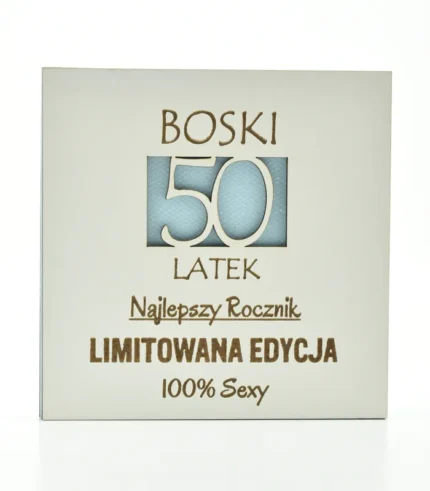 Kartka drewniana na urodziny 14×14 cm - Boski 50-latek