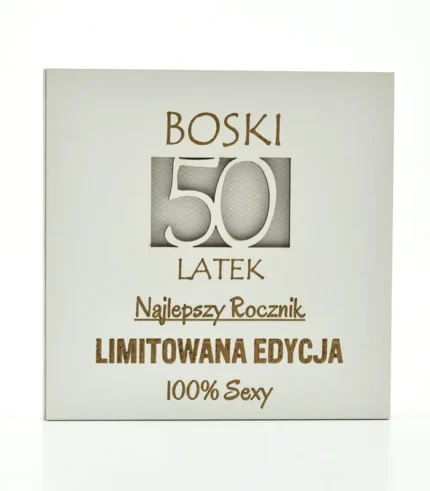 Kartka drewniana na urodziny 14×14 cm - Boski 50-latek