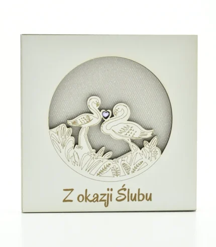 Kartka drewniana na ślub 14×14 cm - Z okazji ślubu - łabędzie