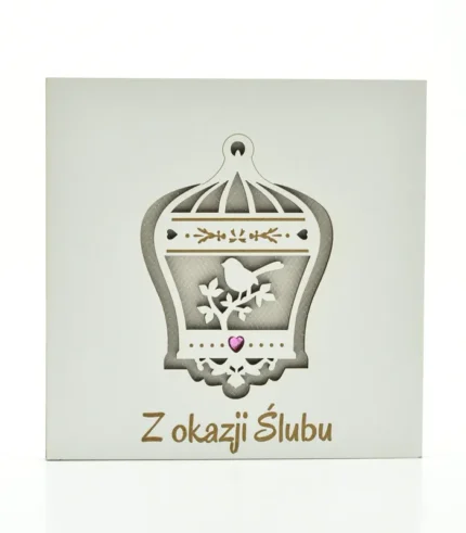 Kartka drewniana na ślub 14×14 cm - Z okazji ślubu - lampion