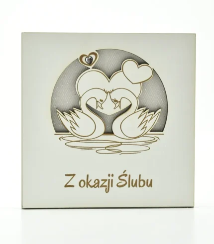 Kartka drewniana na ślub 14×14 cm - Z okazji ślubu - kieliszki