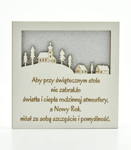 Kartka drewniana na Boże Narodzenie - Niech najlepsze chwile - zimowy krajobraz