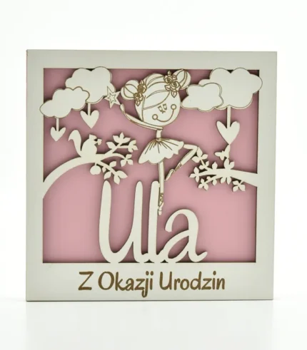 Kartka drewniana na urodziny z imieniem Ula, 14×14 cm