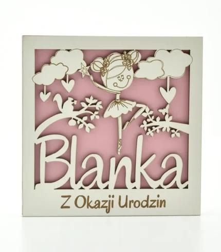 Kartka drewniana na urodziny z imieniem Blanka, 14×14 cm