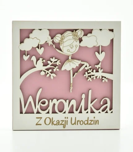 Kartka drewniana na urodziny z imieniem Weronika, 14×14 cm