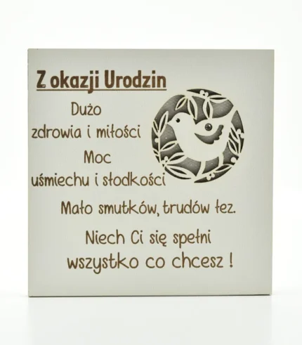 Kartka drewniana na urodziny 14×14 cm - Żyj najpiękniej - urodziny