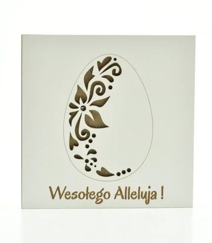 Kartka drewniana wielkanocna - Wesołego Alleluja - jajko i gałązki