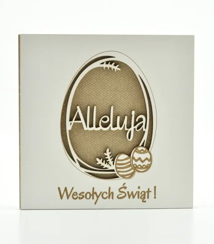 Kartka drewniana wielkanocna - Wesołych Świąt - Alleluja w jajku